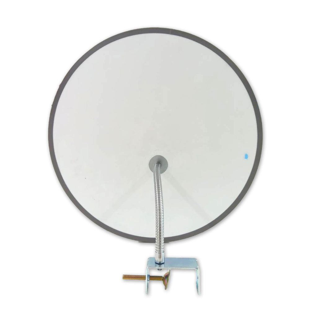 【スピード発送】カーブミラー 室内 防犯ミラー 丸型 440φ フレキシブル アーム フレキ クランプ 挟み込み 防犯 屋内 棚 陳列棚 有効幅13 ~ 65mm 店舗 万引き イタズラ 防止 防犯グッズ 盗難防止 業務用 アクリル製 /グレー/白/青/ 日本製 yh043