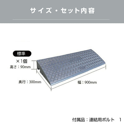 段差スロープ 段差プレート 高さ90×奥行き300×幅900mm グレー 高圧ポリエチレン製 yh1155