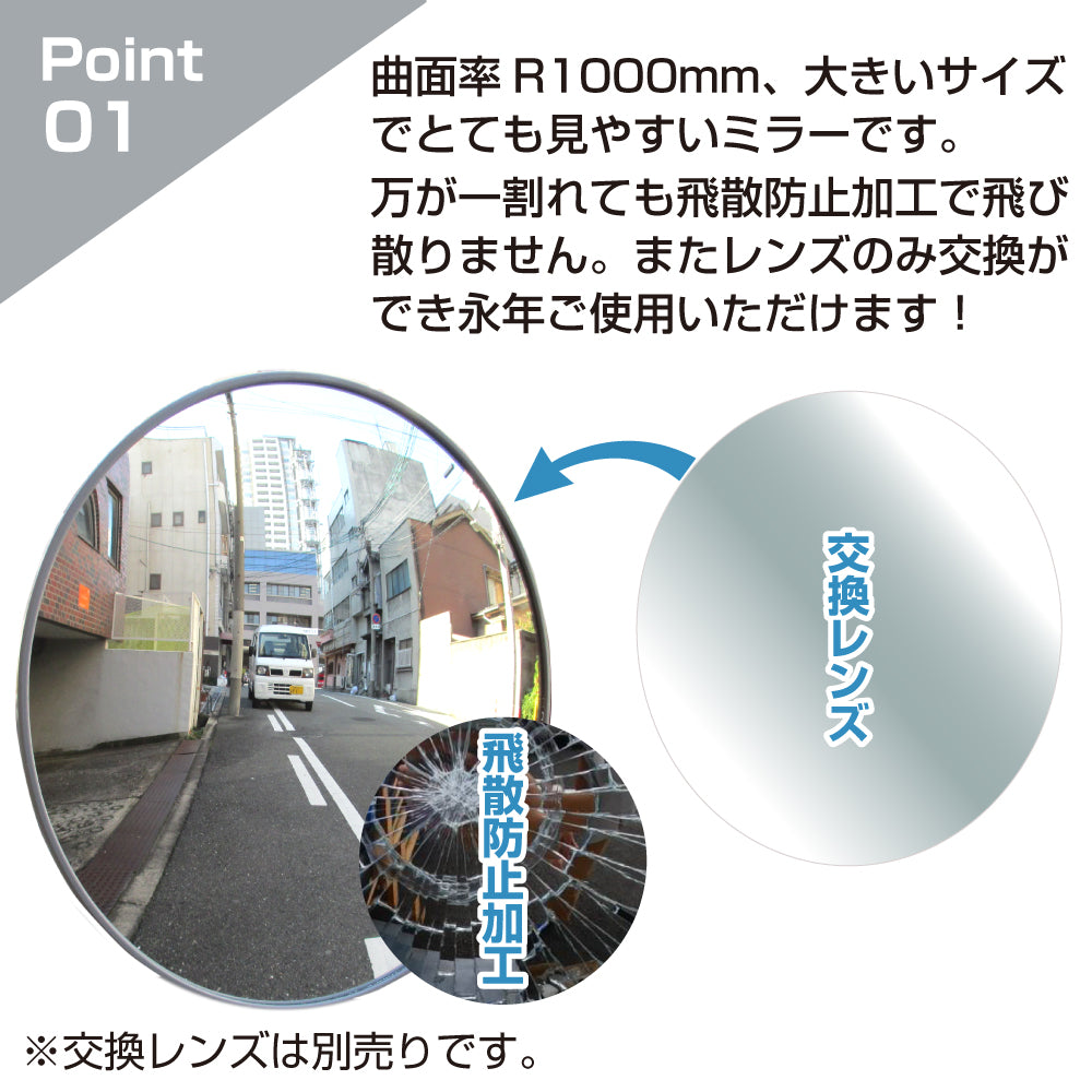 ガレージミラー 家庭用 ブロック 挟み込み ステンレス製 取付金具付 小型 丸型 360φ グレー ガラス製ミラー 裏板ステンレス 50～185mm 厚手 丈夫 雨風 ブロック塀 門扉 壁 駐車場 クランプ式 屋外 安全 安心 日本 yh1239