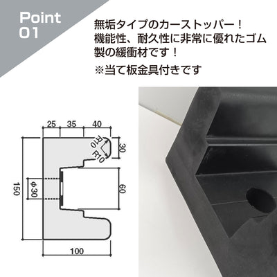 カーストッパー タイヤストッパー H100×W150mm 長さ2M M型 無垢 ゴム 合成ゴム 当て板金具あり無垢タイプ ゴムストッパー トラック当たり止めゴム 合成ゴム製 耐久性 倉庫 物流センター 配送センター 工場 駐車場 KM-1015 / 1本 / 3本 /yh1494