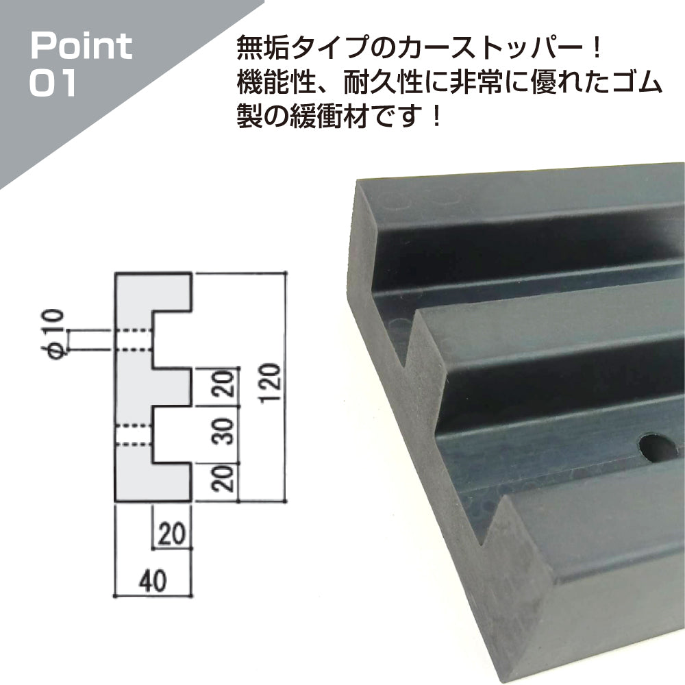 カーストッパー タイヤストッパー H40×W120mm 長さ2M E型 無垢 ゴム 合成ゴム 当て板金具なし 無垢タイプ ゴムストッパー トラック当たり止めゴム 合成ゴム製 耐久性 倉庫 物流センター 配送センター 工場 駐車場 KE-4012 / 1本 / 3本 /yh1495