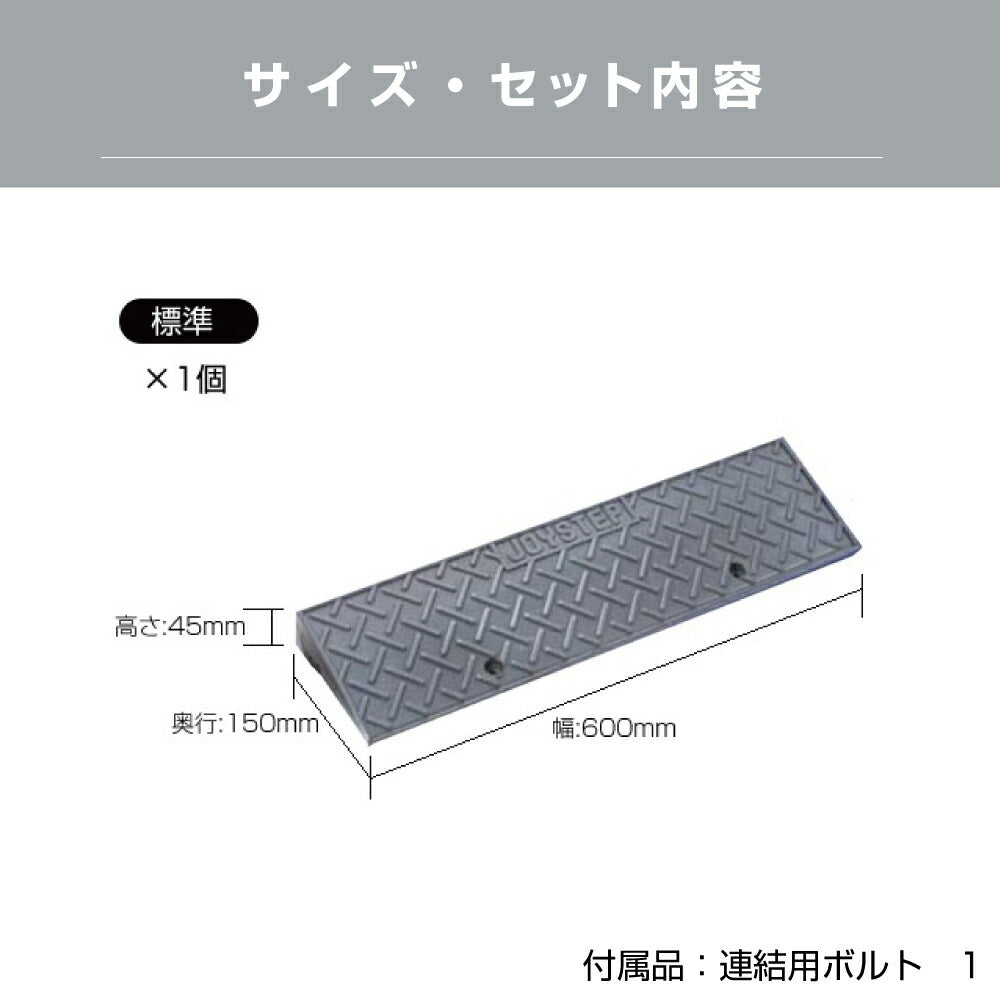 段差スロープ 段差プレート 高さ45×奥行き150×幅600mm ダークグレー 高圧ポリエチレン製 yh236