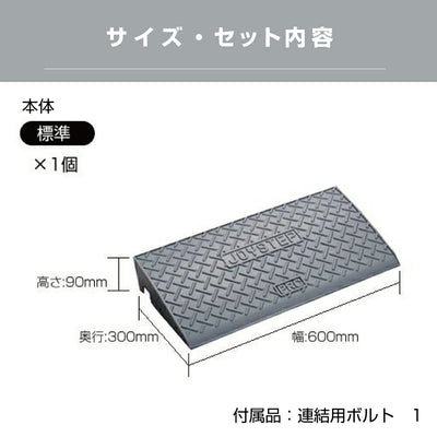 段差スロープ 段差プレート 高さ90×奥行き300×幅600mm ダークグレー 高圧ポリエチレン製 yh238