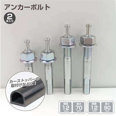 カーストッパー 用 アンカーボルト 2本入り タイヤストッパー ターミナルラバー 取付け アンカー ボルト ネジ / 直径12mm / 70mm 90mm / yh278