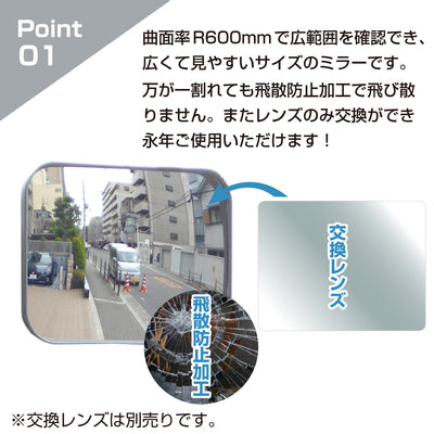 ガレージミラー 家庭用 ブロック 挟み込み ビニール鋼板 塩ビ鋼板 酸性雨 丈夫 取付金具付 小型 角型 230×310mm 50～170mm ブロック塀 グレー ガラス製ミラー 腐食に強い 駐車場 クランプ式 屋外 安全 安心 日本製 yh1220
