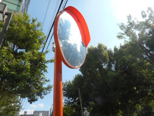 強化ガラス ミラー 丸型 600φ 道路反射鏡 オレンジ yh1297